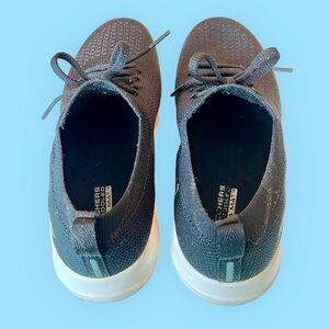 Skechers Air Cooled Goga Mat Black Lace Up Nylon Shoes Sz 6.5